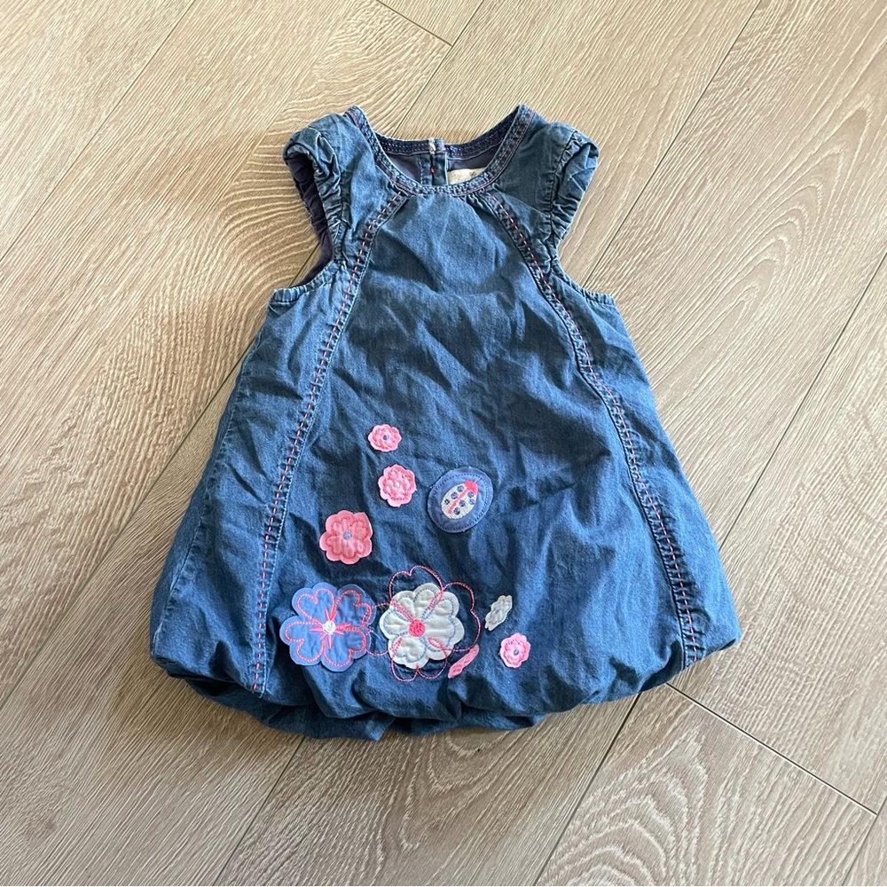 Jean Blue Flowers and Ladybug Baby Girl Dress Size 12M